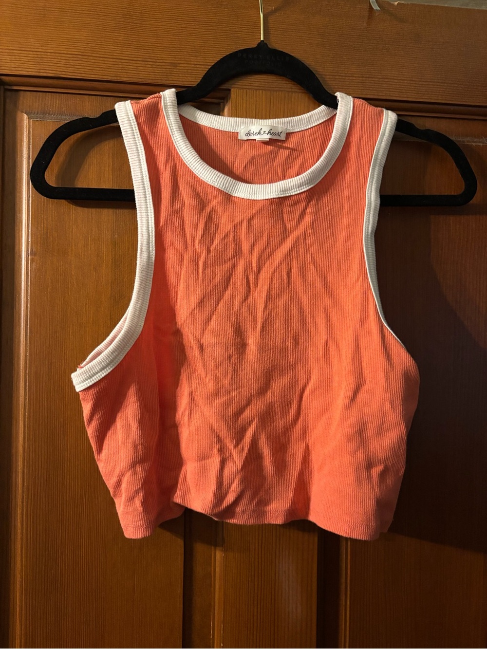 Derek Heart Coral Crop Tank with White Trim